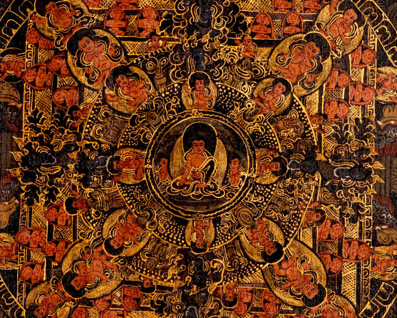 Oil Varnished Shakyamuni Buddha Mandala | Wall Decoration Painting | Mindfulness Meditation Object of Focus For Our Wellbeing | Zen Buddhism