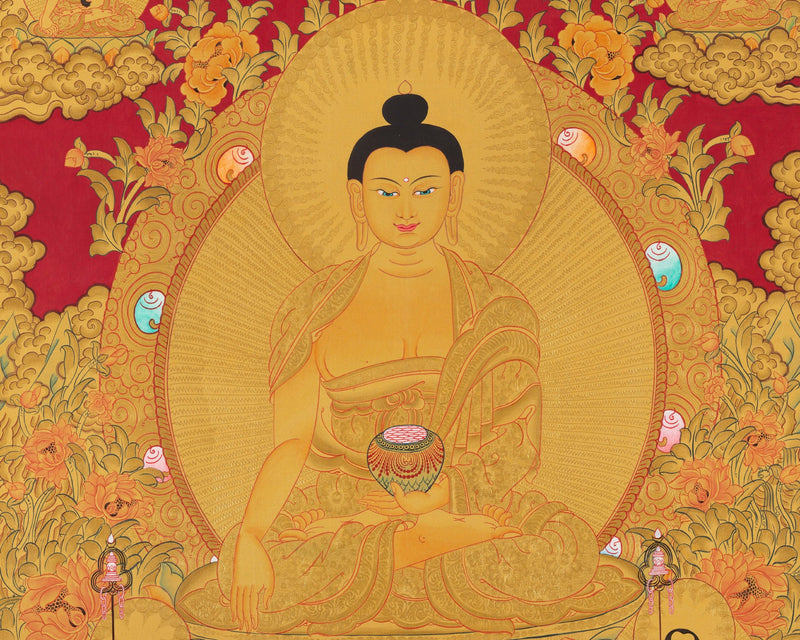 Full 24K Gold Style Shakyamuni Buddha Thangka | Wall Hanging Yoga Meditation Art