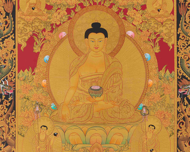 Full 24K Gold Style Shakyamuni Buddha Thangka | Wall Hanging Yoga Meditation Art