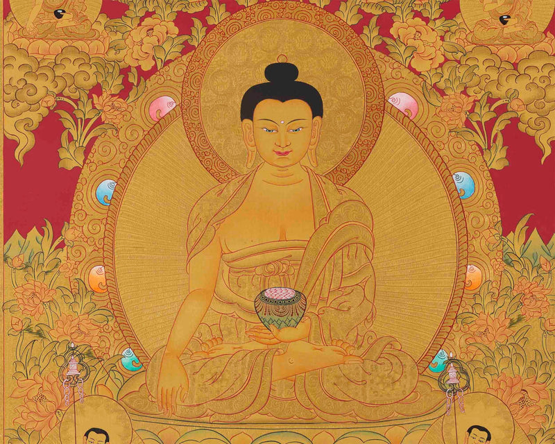 Full 24K Gold Style Shakyamuni Buddha Thangka | Wall Hanging Yoga Meditation Art