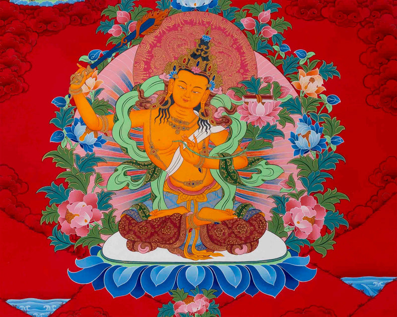 Manjushree Thangka Painting | Original Hand-Painted Bodhisattva Of Wisdom |