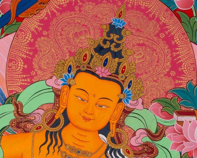 Manjushree Thangka Painting | Original Hand-Painted Bodhisattva Of Wisdom |