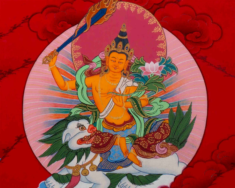 Manjushree Thangka Painting | Original Hand-Painted Bodhisattva Of Wisdom |