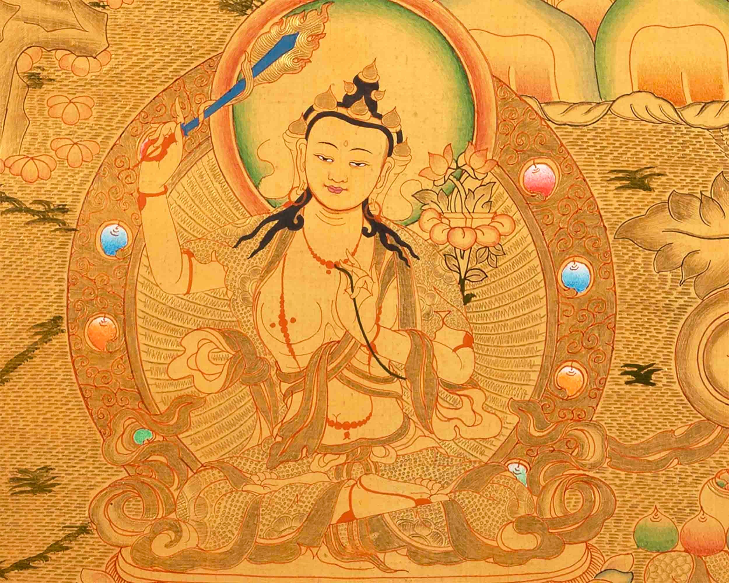 Full 24K Gold Style Avalokitesvara Chengrezig Thangka | Bodhisattva of Compassion