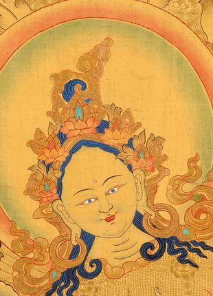 Original Hand Painted 24K Gold Style Green Tara Thangka | Healing Female Deity