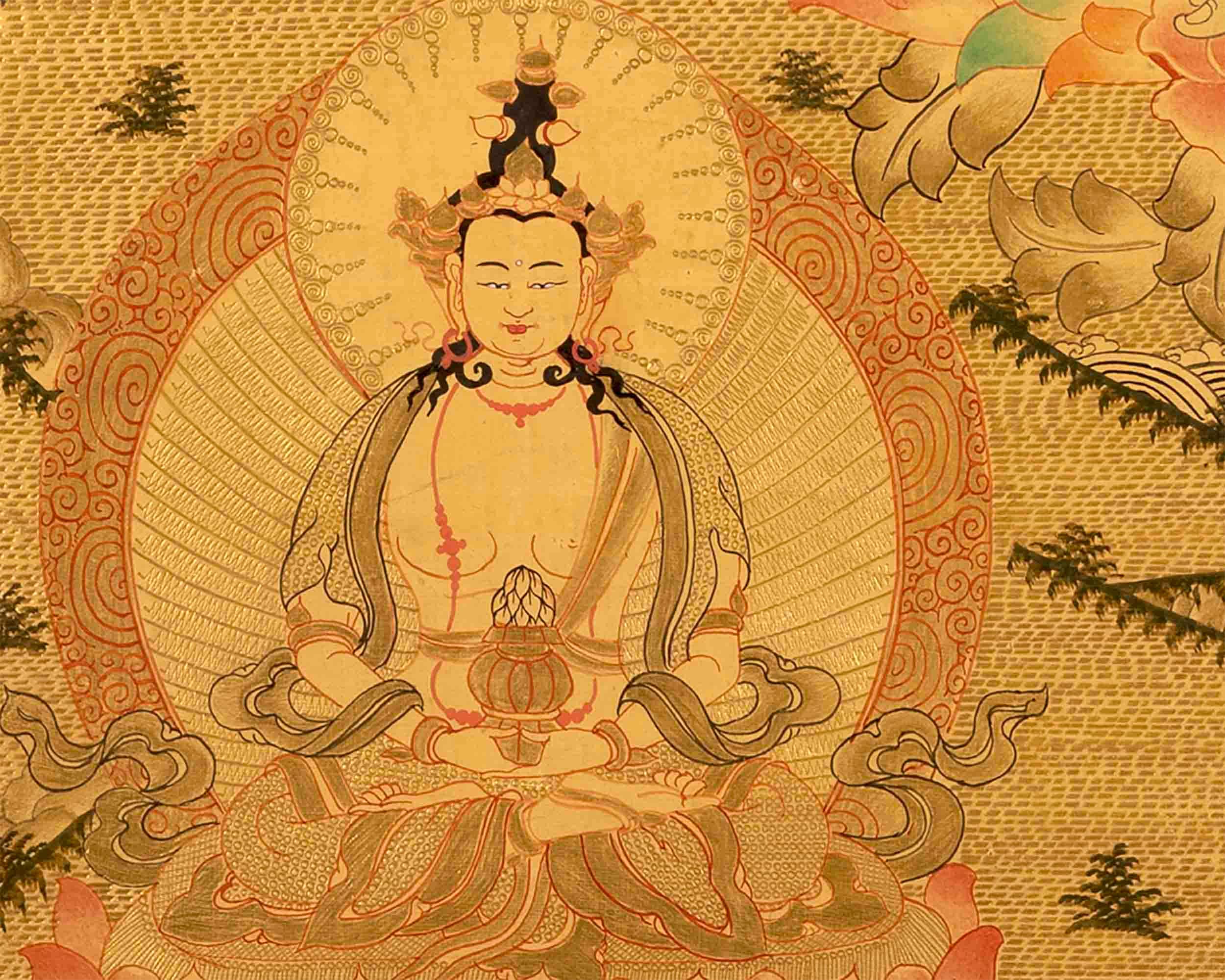 Original Hand Painted 24K Gold Style Green Tara Thangka | Healing Female Deity