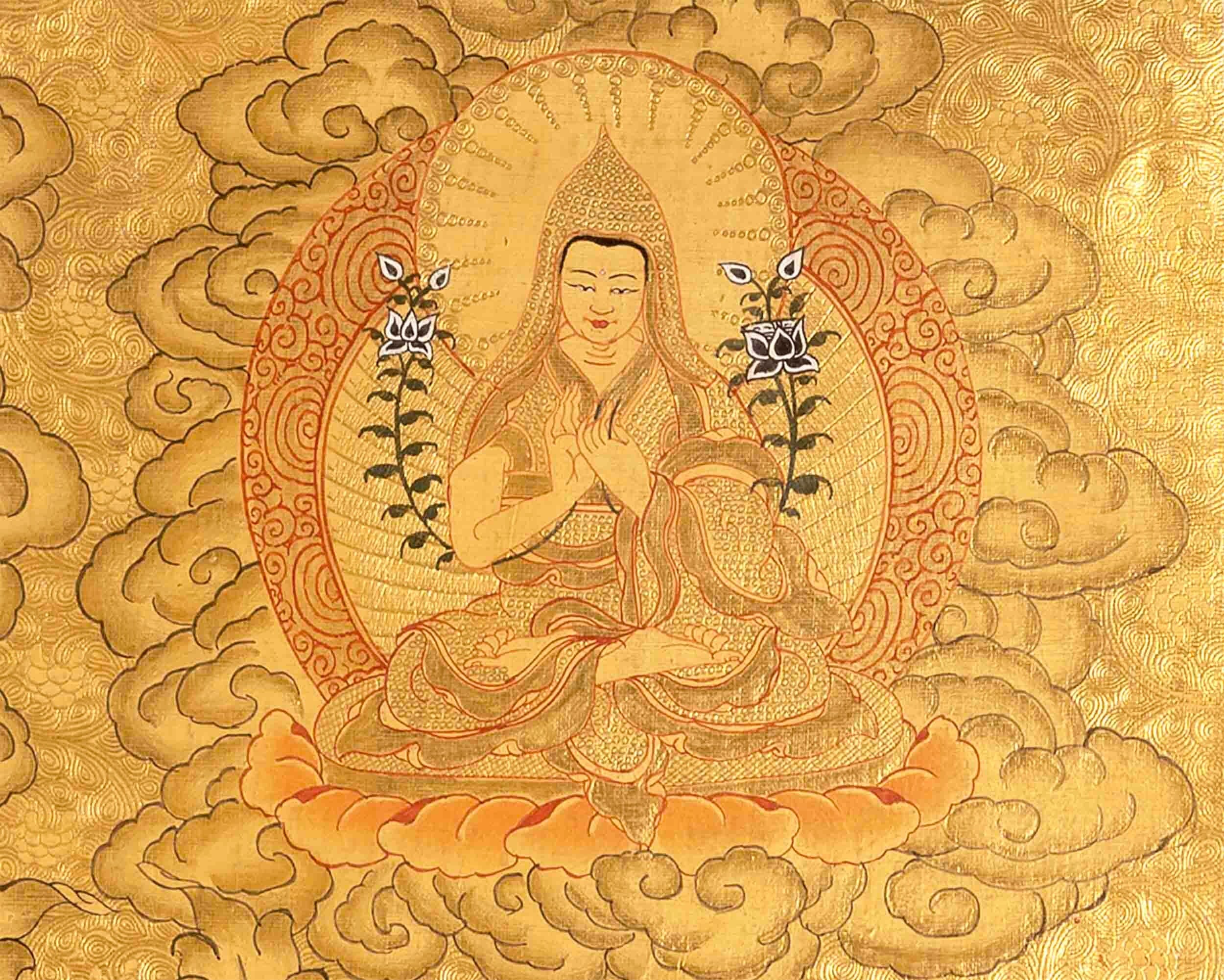 Original Hand Painted 24K Gold Style Green Tara Thangka | Healing Female Deity