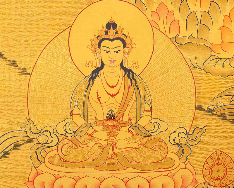 Full 24K Gold Style White Tara Followed By Other Bodhisattvas | Art Painting for Meditation | Female Bodhisattva | Religious Painting