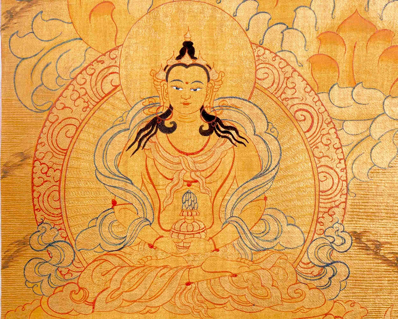 Full Gold Style White Tara Thangka Painting | Original Hand-Painted Female Bodhisattva Art |