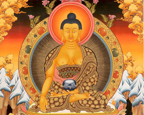 Shakyamuni Buddha Thangka | Original Tibetan Buddhist Religious Painting | Mindfulness Meditation Object of Focus For Our Wellbeing