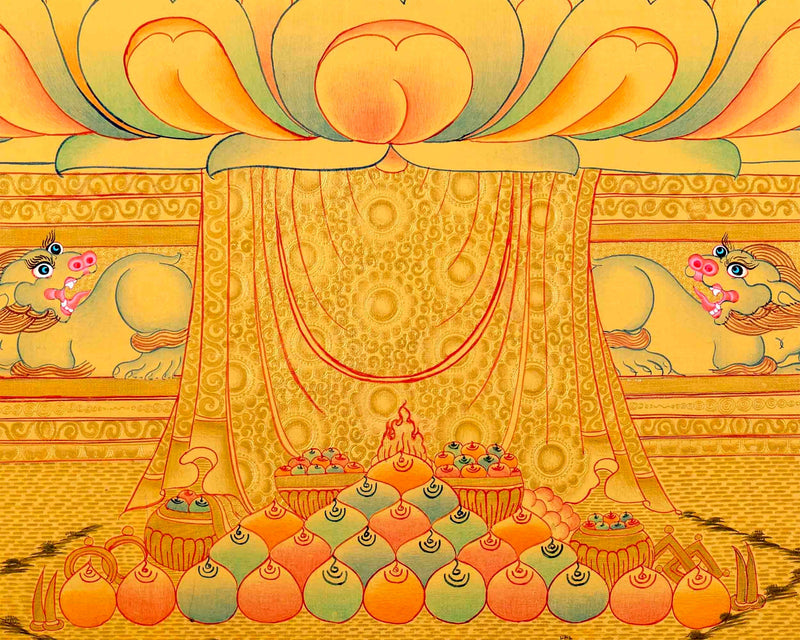 Shakyamuni Buddha Flanked By Dhyani Pancha Buddha, Sariputra, and Maudgalyayana | Wall Decor Painting | Art Painting for Meditation and Yoga