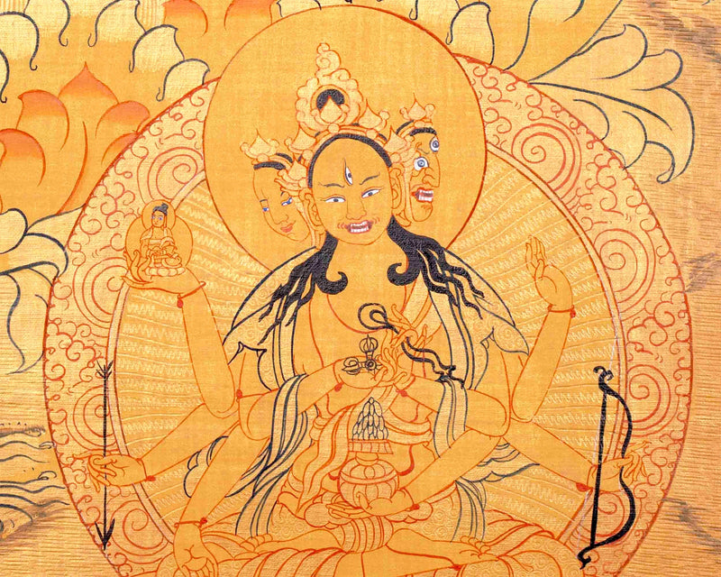 24K Gold Style White Tara Followed By Other Bodhisattvas | Original Hand-Painted Female Bodhisattva Art | Wall Hanging Decoration Art