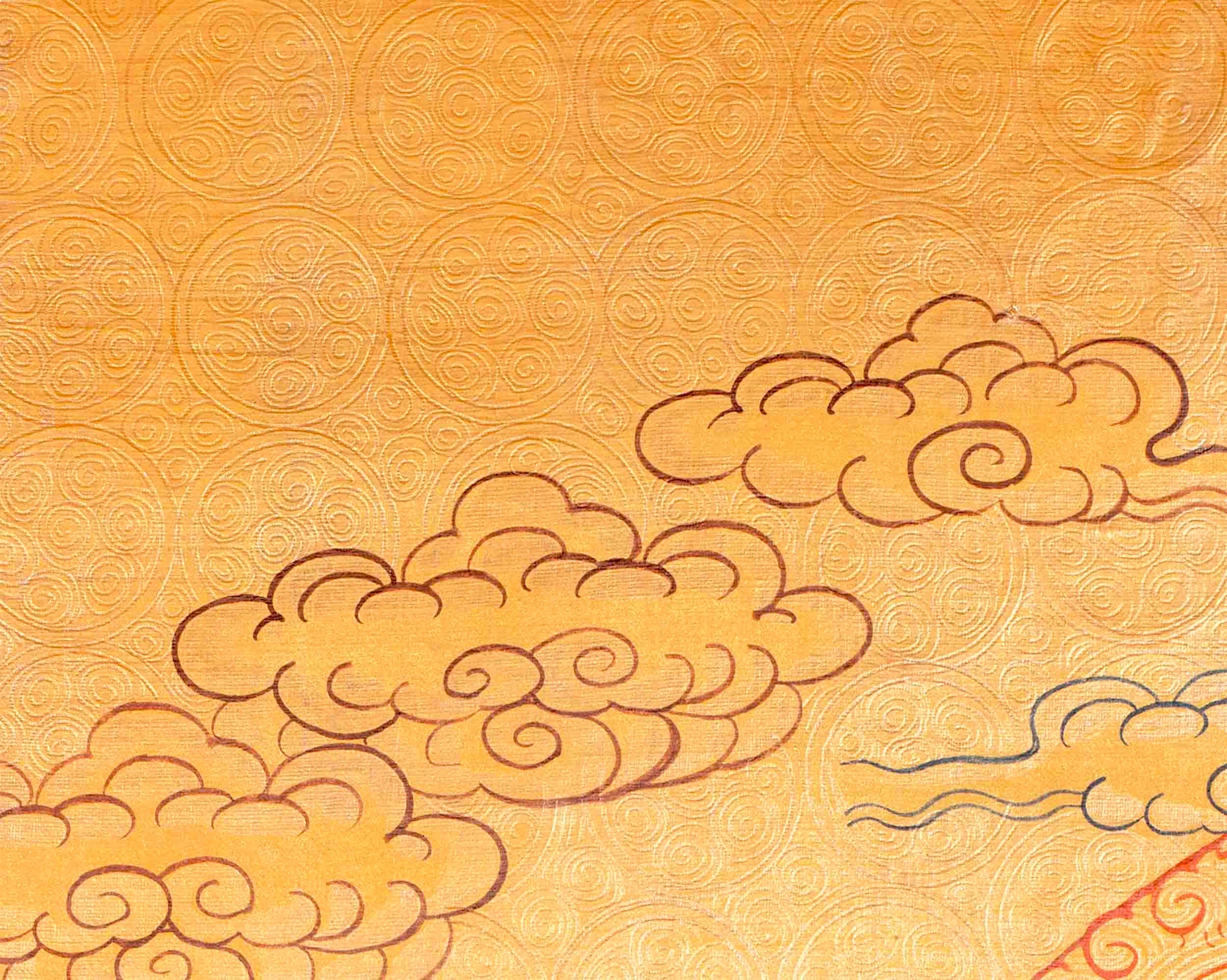 Chengrezig Avalokitesvara Hand-painted 24k Gold Style Thangka Flanked by Vajrapani & Manjushree