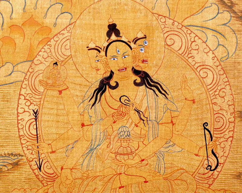 Full Gold Style White Tara Thangka Painting | Original Hand-Painted Female Bodhisattva Art |