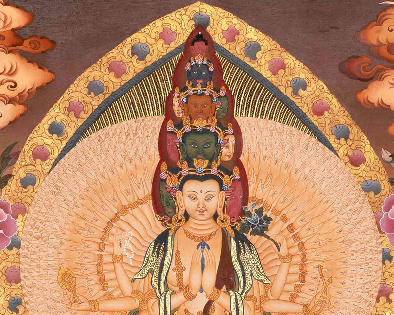 Hand Painted 1000 Armed Avalokiteshvara Thangka | Guanyin Chenrezig | Wall Painting