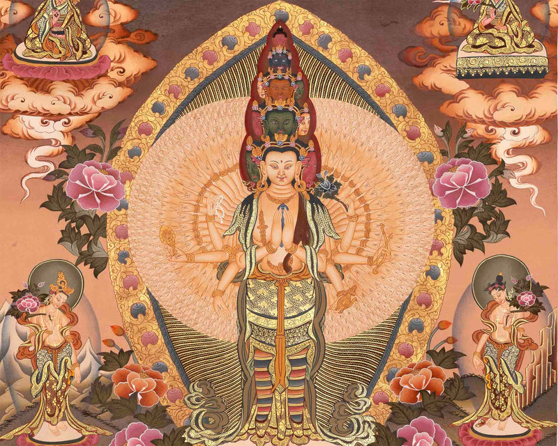 Hand Painted 1000 Armed Avalokiteshvara Thangka | Guanyin Chenrezig | Wall Painting