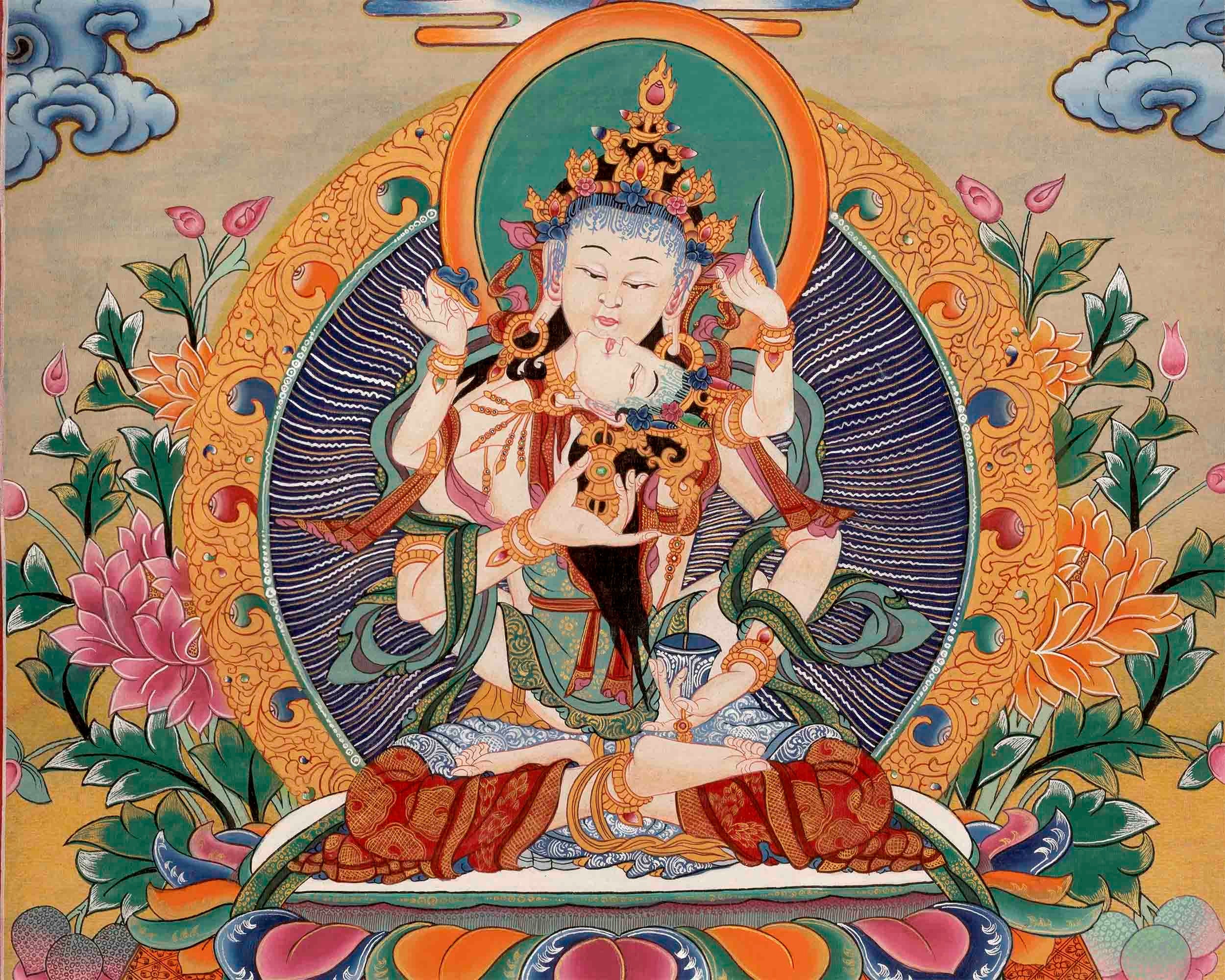 Hand-Painted Vajrasattva Dorje Sempa YabYum Thangka | Union Of Compassion & Wisdom
