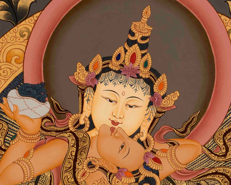 Yab Yum Vajrasattva Shakti Original Hand-Painted Thangka | Tibetan Wall Hanging