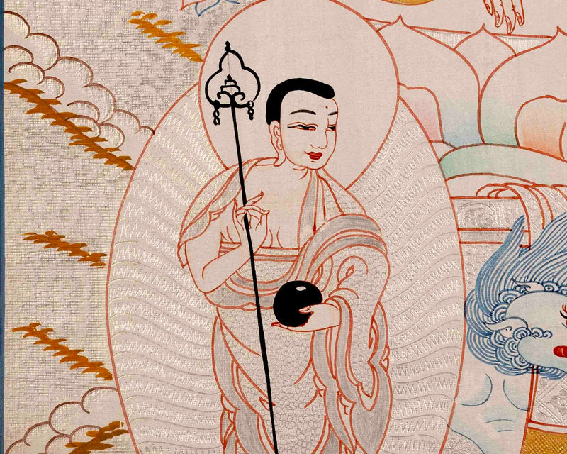 Silver & Gold Painted Shakyamuni Buddha Thangka Painting | Wall Hanging Decor