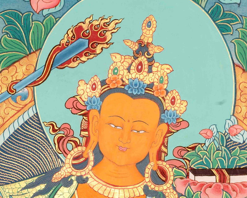 Original Manjushree Bodhisattva Thangka Painting | Traditional Buddhist Art Wall Decor