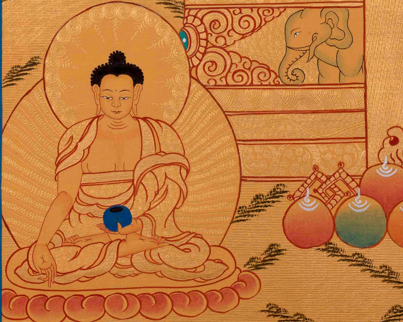 Full Gold Style Shakyamuni Buddha Thangka Painting | Original Hand Painted Tibetan Buddhist Art |