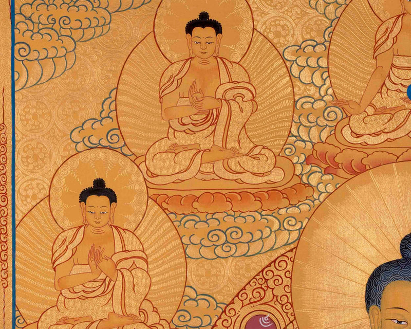 Full Gold Style Shakyamuni Buddha Thangka Painting | Original Hand Painted Tibetan Buddhist Art |