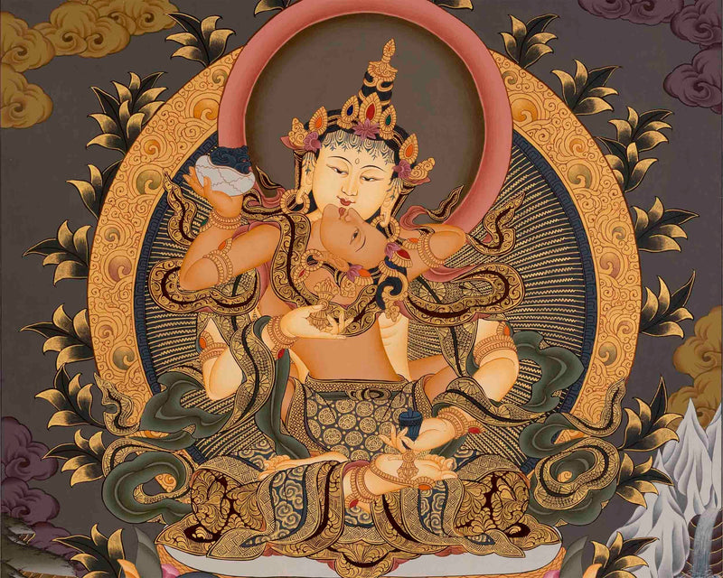 Yab Yum Vajrasattva Shakti Original Hand-Painted Thangka | Tibetan Wall Hanging