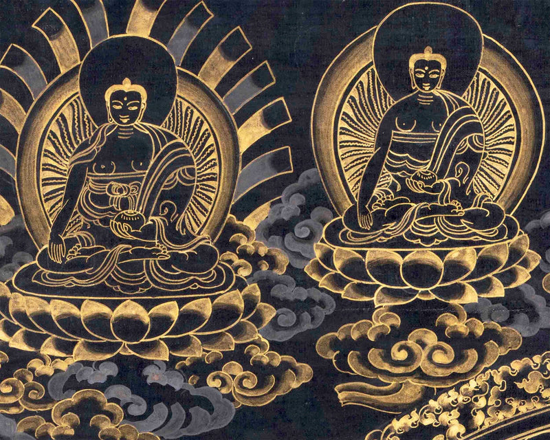 Gold And Black Style Amitabha Buddha Mandala Thangka | Tibetan Buddhist Art