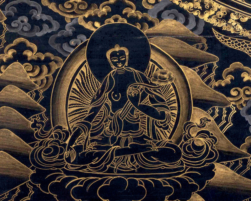 Gold And Black Style Amitabha Buddha Mandala Thangka | Tibetan Buddhist Art