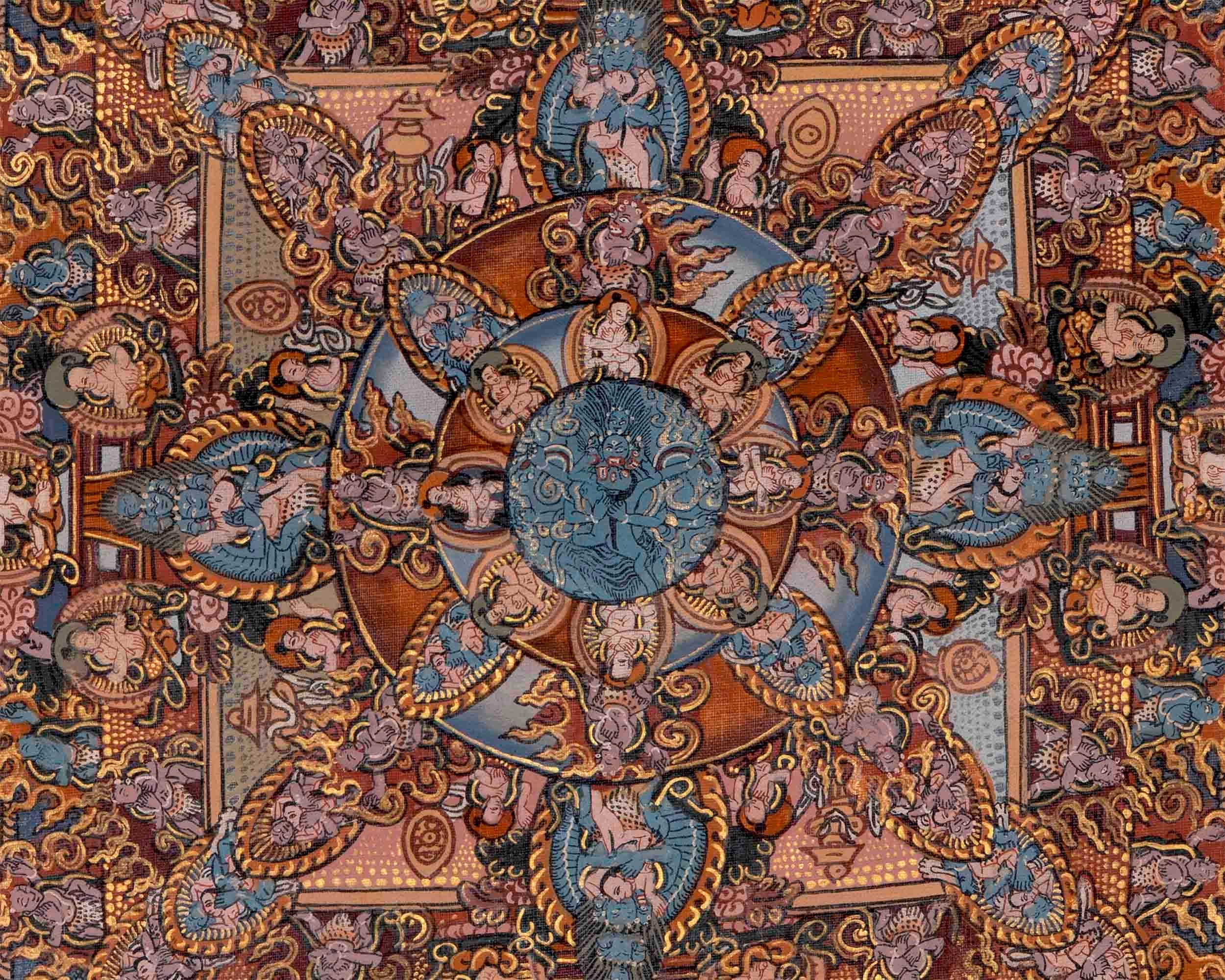 Original Hand Painted Vintage Heruka Mandala Thangka | Meditation And yoga Art