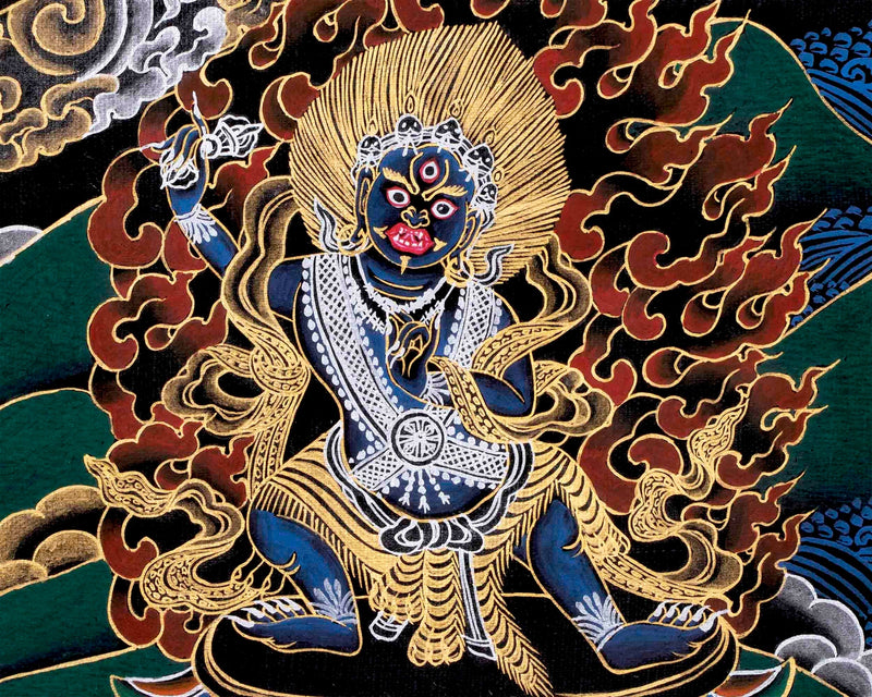 Original Hand Painted Black And Gold Style Chengrezig Mandala Thangka | Tibetan Buddhist Meditation And Yoga Art |