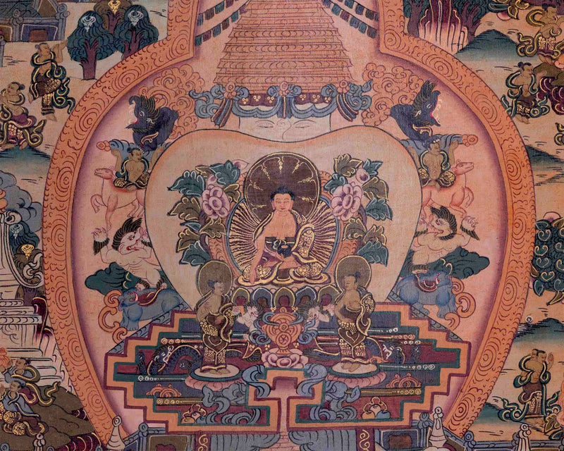 Oil Varnished Stupa Mandala Thangka Art | Original Hand-Painted Tibetan Buddhist Painting |