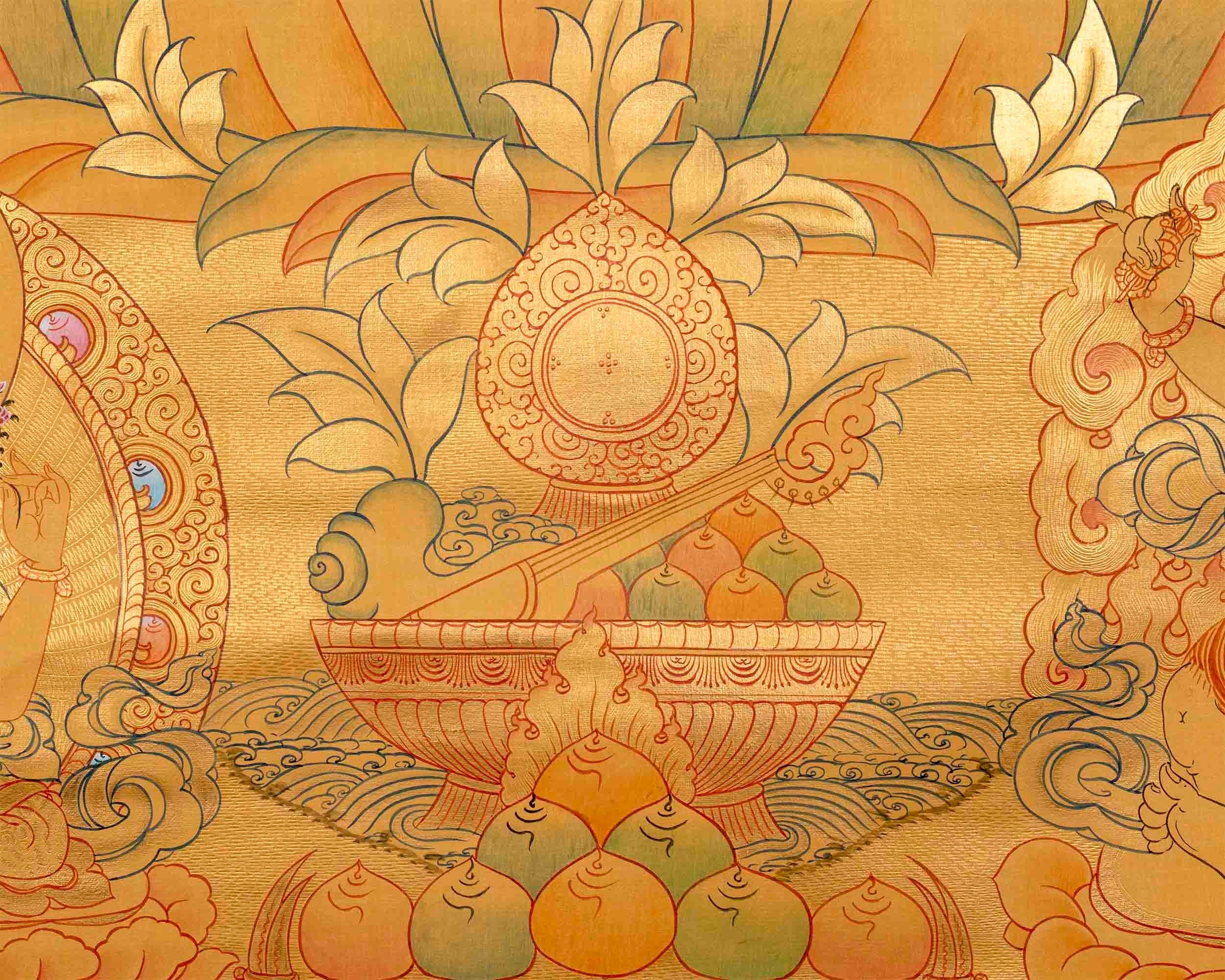 Full Gold Style Manjushree Tibetan Thangka Painting | Hand Painted Buddhist Art