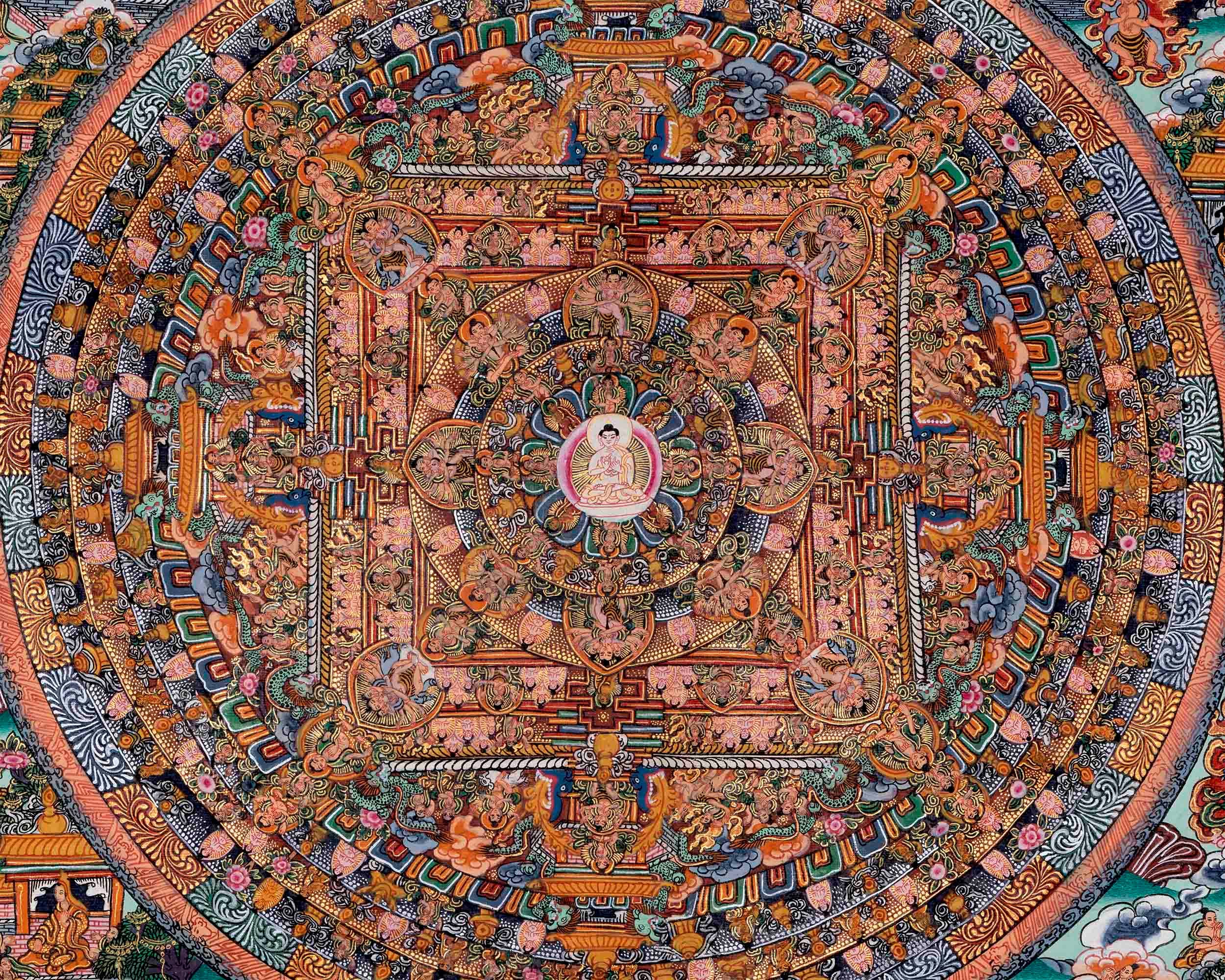 Vairocana Buddha Mandala Thangka | Pancha Buddha | Original Hand painted Meditation And Yoga | Tibetan Buddhist Thangka Painting