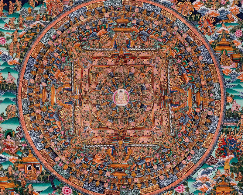 Vairocana Buddha Mandala Thangka | Pancha Buddha | Original Hand painted Meditation And Yoga | Tibetan Buddhist Thangka Painting