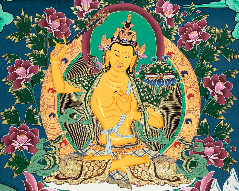 Manjushri Bodhisattva Thangka Painting | Original Hand Painted Traditional Buddhist Art Deity Of Wisdom |