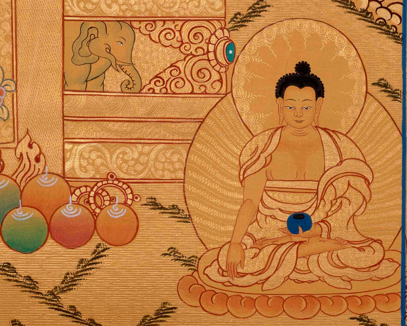 Full Gold Style Shakyamuni Buddha Thangka Painting | Original Hand Painted Tibetan Buddhist Art |