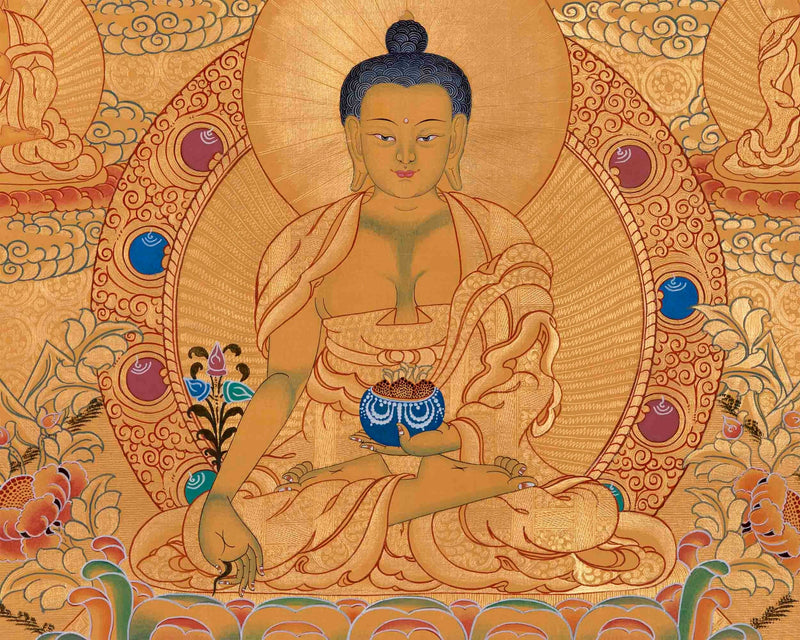 Full Gold Style Shakyamuni Buddha Thangka Painting | Original Hand Painted Tibetan Buddhist Art |