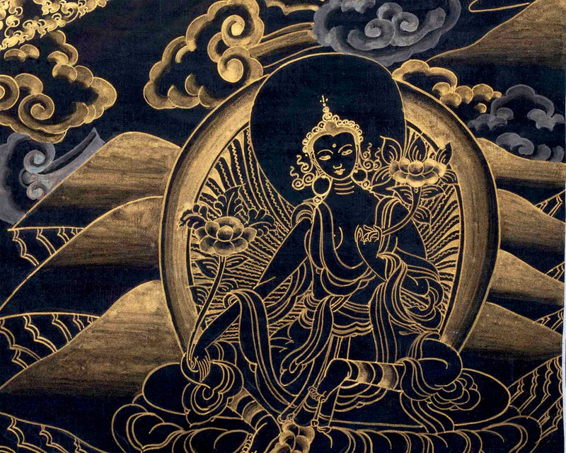 Gold And Black Style Amitabha Buddha Mandala Thangka | Tibetan Buddhist Art