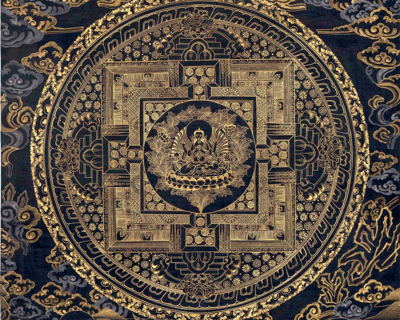 Gold And Black Style Amitabha Buddha Mandala Thangka | Tibetan Buddhist Art