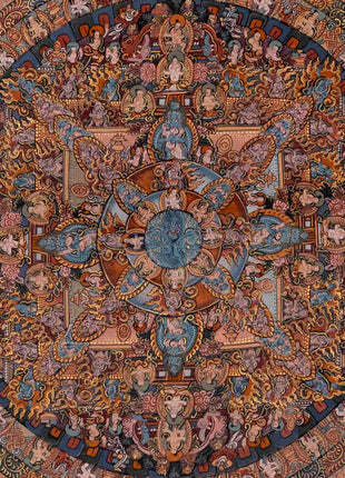 Original Hand Painted Vintage Heruka Mandala Thangka | Meditation And yoga Art