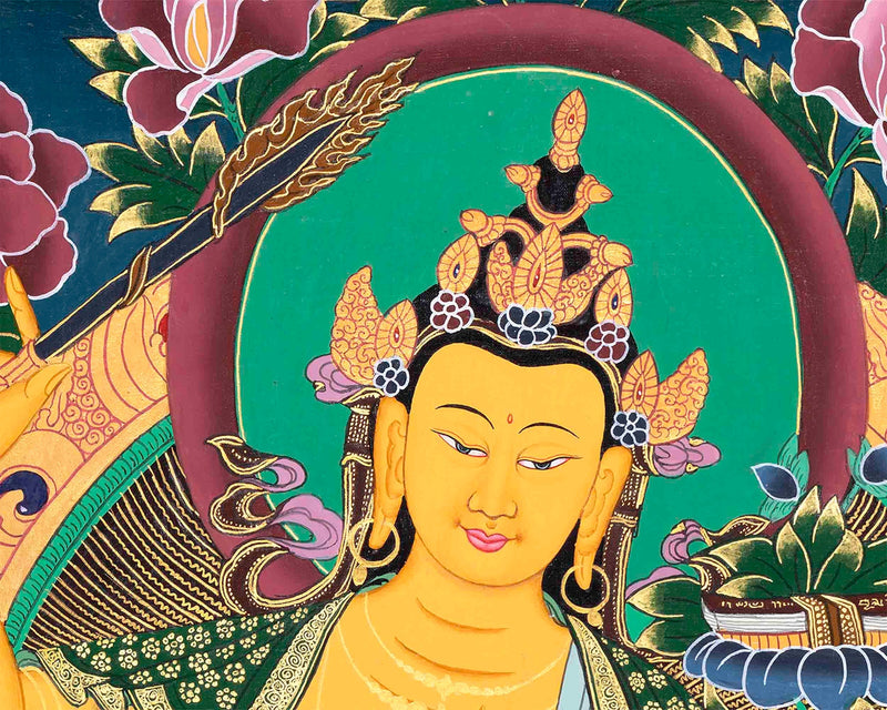 Manjushri Bodhisattva Thangka Painting | Original Hand Painted Traditional Buddhist Art Deity Of Wisdom |