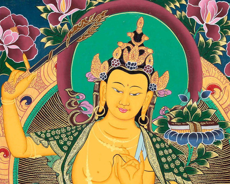 Manjushri Bodhisattva Thangka Painting | Original Hand Painted Traditional Buddhist Art Deity Of Wisdom |