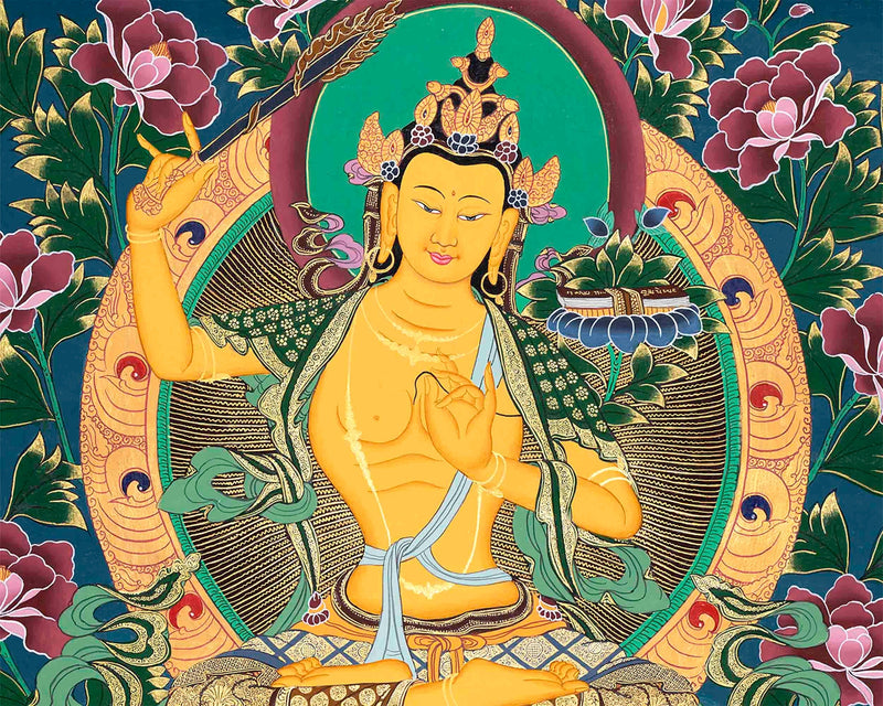 Manjushri Bodhisattva Thangka Painting | Original Hand Painted Traditional Buddhist Art Deity Of Wisdom |