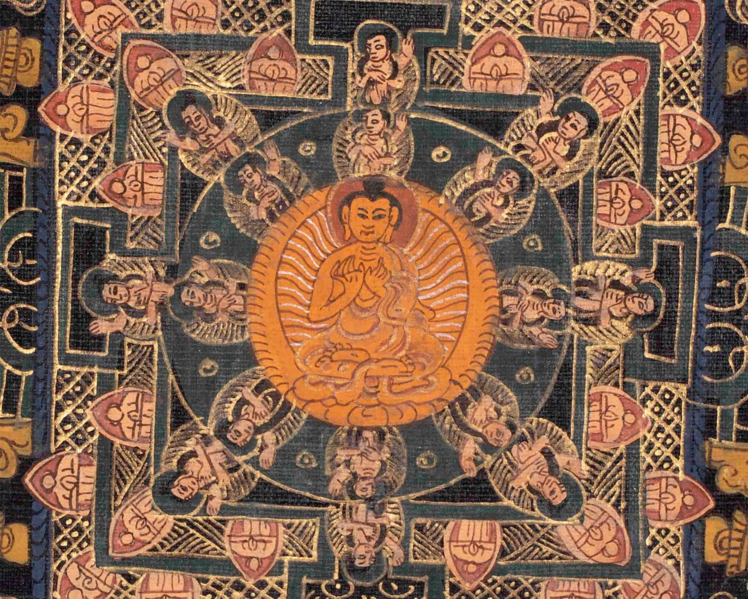 Vintage Buddha Mandala Thangka | Hevajra Mandala | Tibetan Spiritual Art for Altar Decor