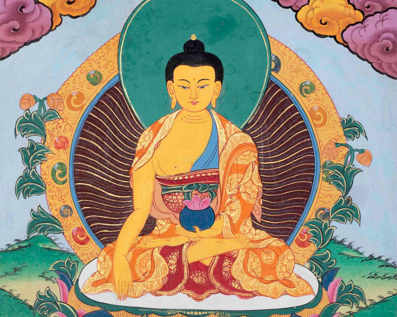 Vintage Shakyamuni Buddha Thangka Painting | Rare Genuine Hand-Painted Tibetan Thangka |