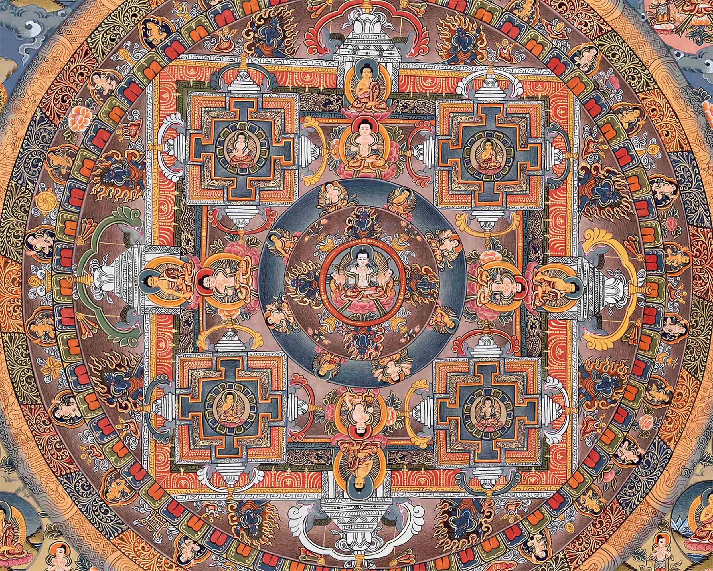 Vintage Buddha Mandala Thangka in Fine Quality |  Rare Genuine Hand Painted  Tibetan thangka |