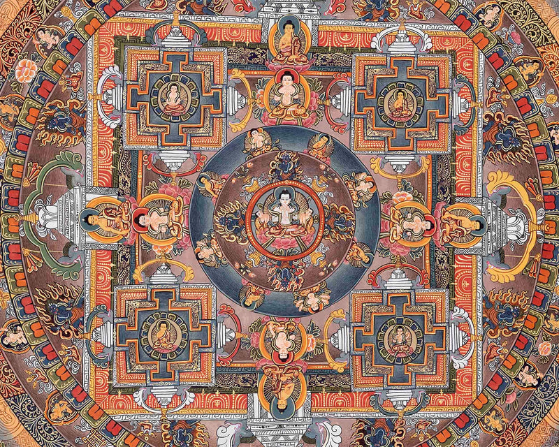 Vintage Buddha Mandala Thangka in Fine Quality |  Rare Genuine Hand Painted  Tibetan thangka |