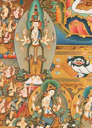 Avalokiteshvara Chengrezig Thangka With Amitabha Buddha | Vajrayana Buddhism Painting