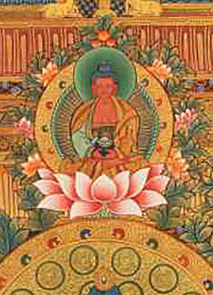 Avalokiteshvara Chengrezig Thangka With Amitabha Buddha | Vajrayana Buddhism Painting